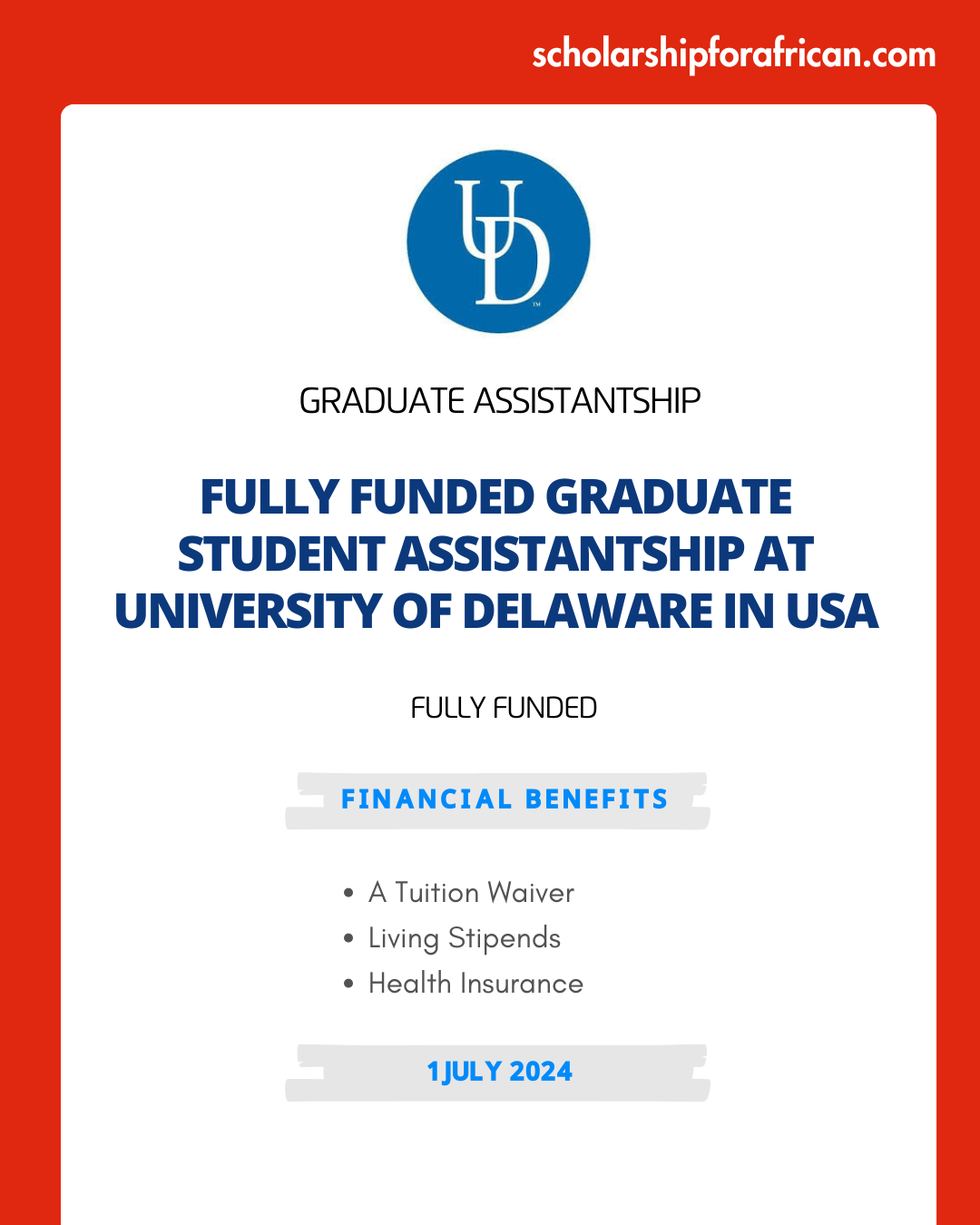 Fully Funded Graduate Student Assistantship at University of Delaware in USA 2024-25