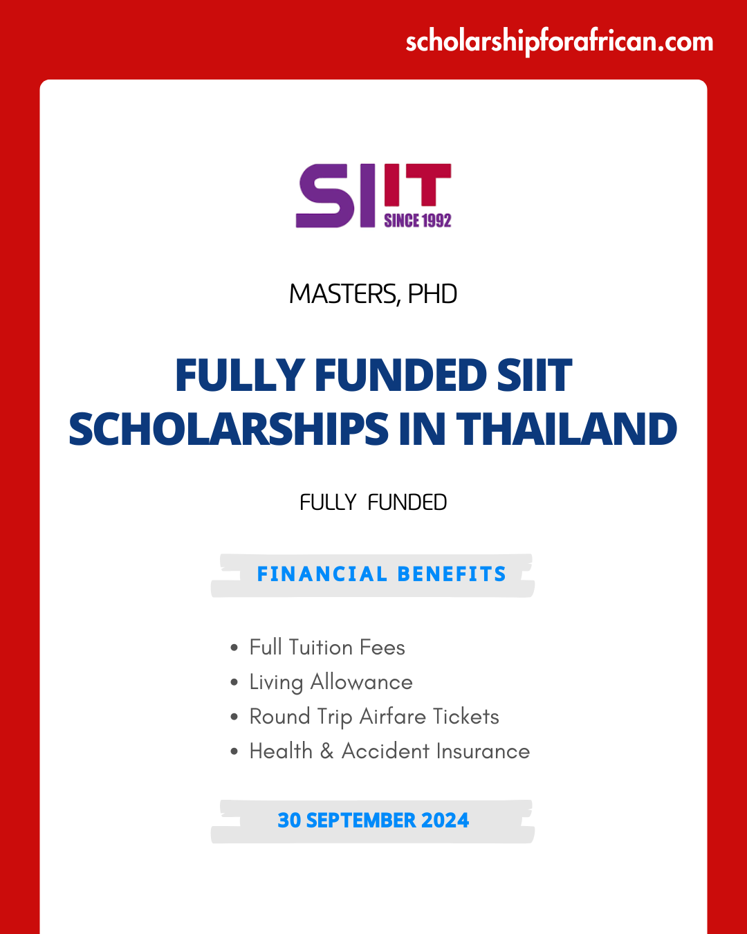Fully Funded SIIT Scholarships in Thailand 2025