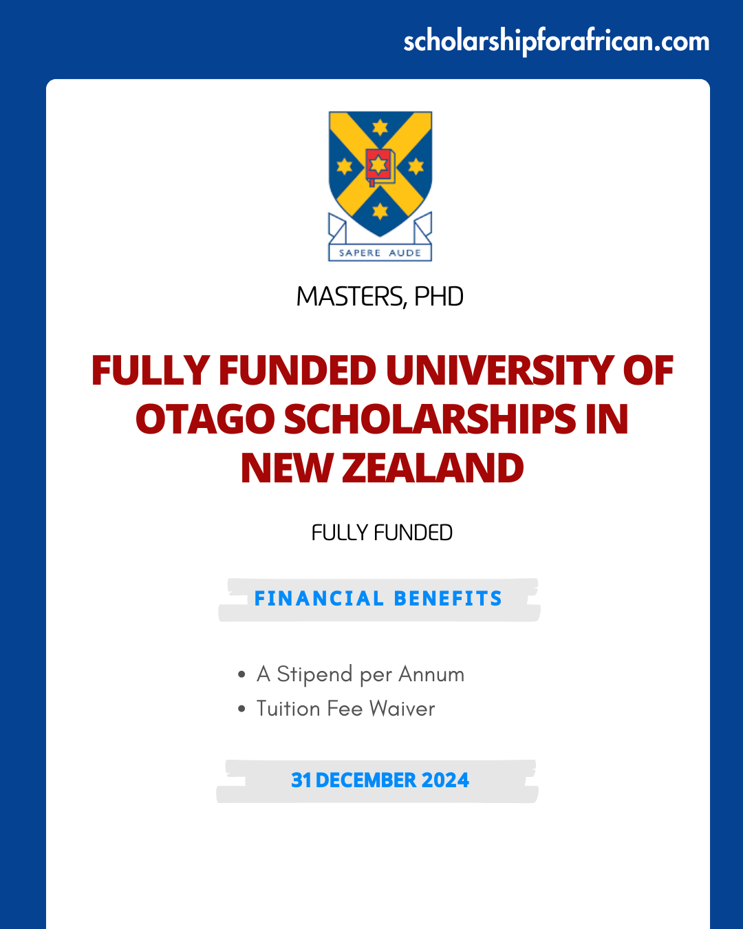 Fully Funded University of Otago Scholarships in New Zealand 2024-25