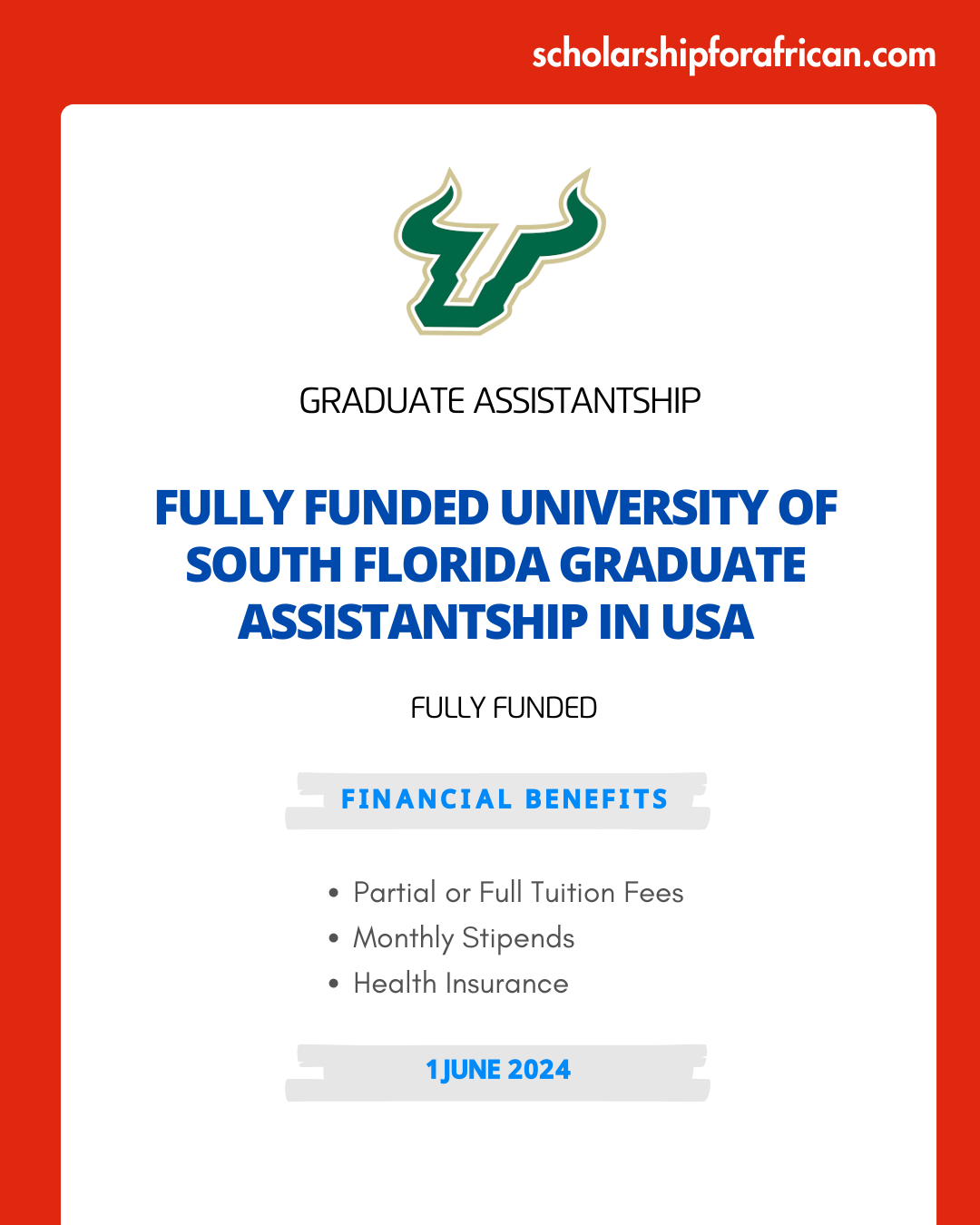 Fully Funded University of South Florida Graduate Assistantship in USA 2024-25